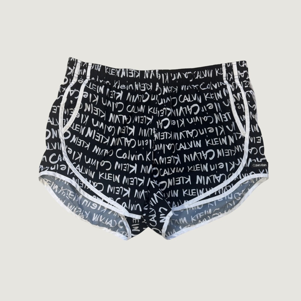 Calvin Klein Performance Womens Black White Logo Print Running Shorts Large L